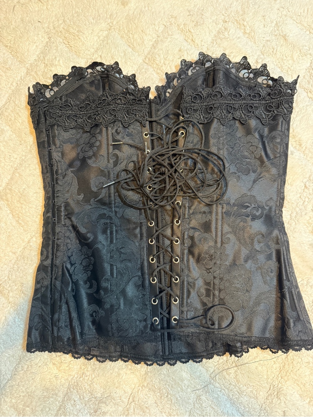 Black Lace-Trim Floral Jacquard Corset Bustier